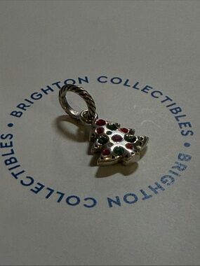🎄 BRIGHTON RETIRED CHARM! ‘Tinsle’ Christmas Tree Silver Charm Crystal Accents